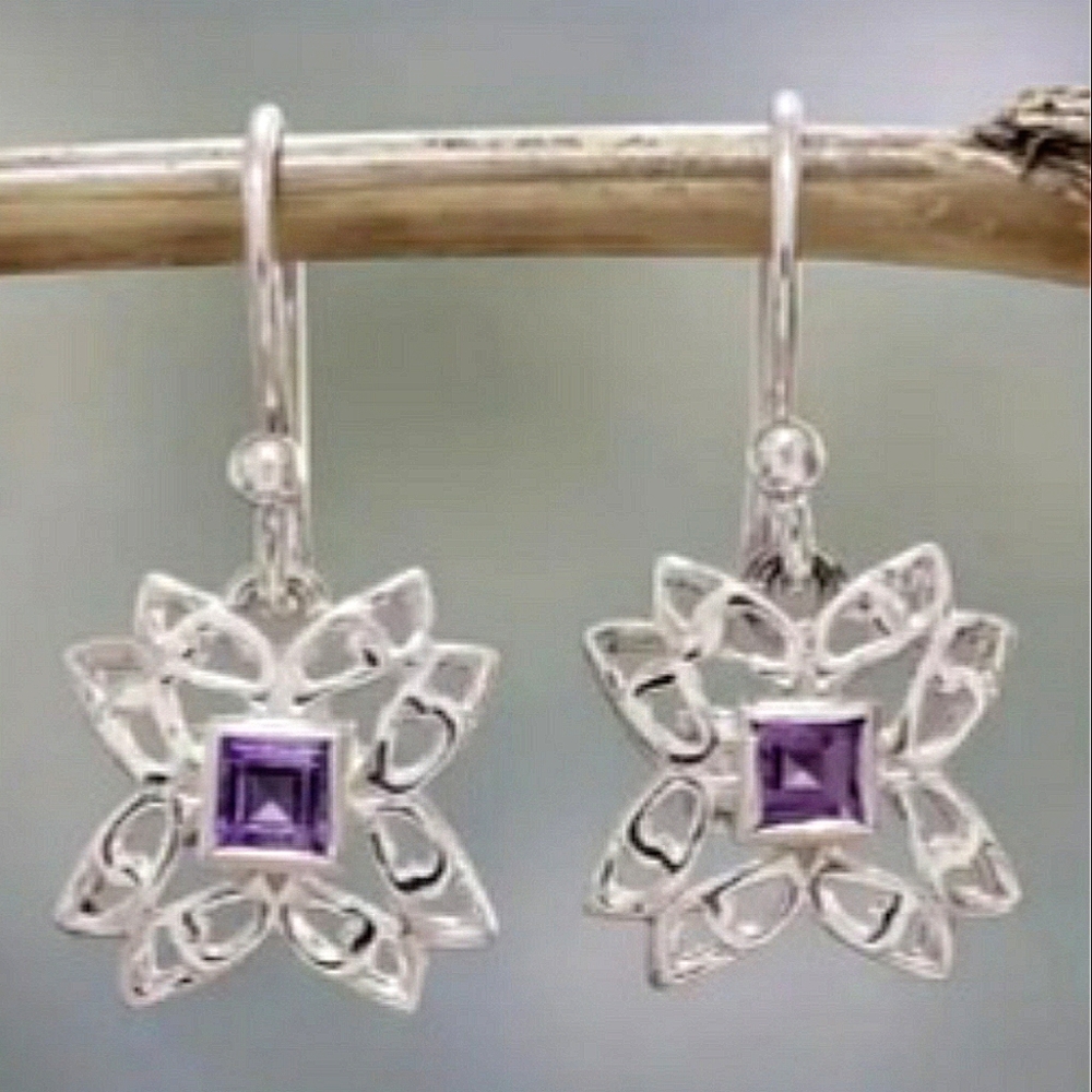 Purple Amethyst Silver Earrings